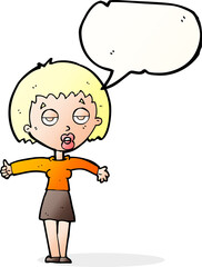cartoon bored woman with speech bubble