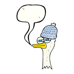 speech bubble textured cartoon bird wearing hat