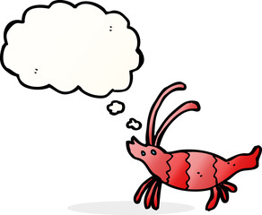 cartoon shrimp with thought bubble