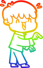 rainbow gradient line drawing cartoon laughing boy