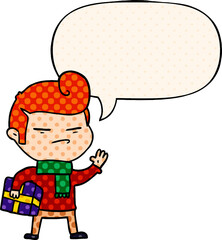 cartoon cool guy and fashion hair cut and speech bubble in comic book style