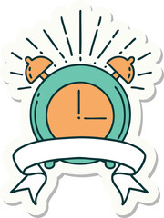 sticker of tattoo style ringing alarm clock