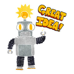 retro cartoon robot with great idea