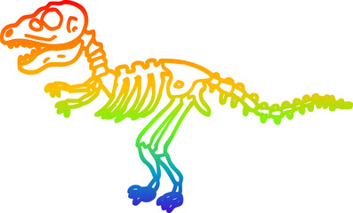 rainbow gradient line drawing cartoon dinosaur bones
