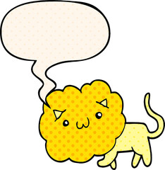 cartoon lion and speech bubble in comic book style