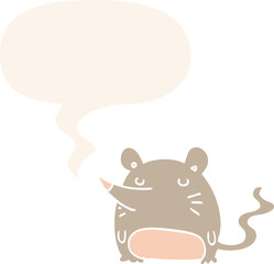 cartoon mouse and speech bubble in retro style
