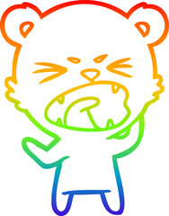 rainbow gradient line drawing angry cartoon bear shouting