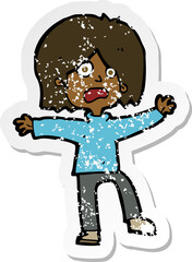 retro distressed sticker of a cartoon scared person