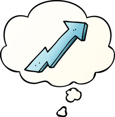 cartoon positive growth arrow and thought bubble in smooth gradient style
