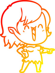 warm gradient line drawing cute cartoon happy vampire girl