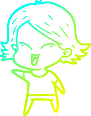 cold gradient line drawing happy cartoon girl