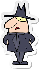sticker of a cartoon man in coat and hat