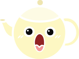 flat color retro cartoon tea pot