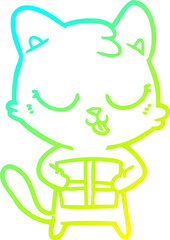 cold gradient line drawing cute cartoon cat