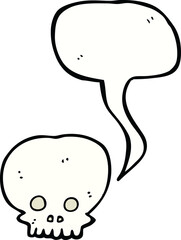 cartoon spooky skull symbol with speech bubble