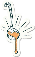 grunge sticker of tattoo style ladle of gravy