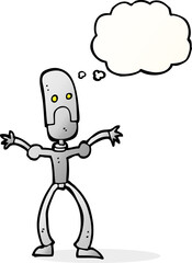 cartoon funny robot with thought bubble