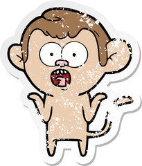 distressed sticker of a cartoon shocked monkey