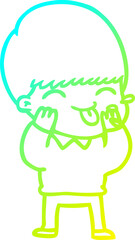 cold gradient line drawing cartoon boy blowing raspberry