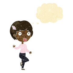 cartoon surprised woman with thought bubble