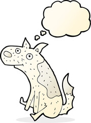 cartoon sitting dog with thought bubble