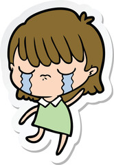 sticker of a cartoon woman crying