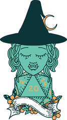 half orc mage with natural 20 dice roll illustration