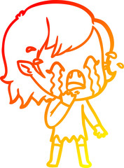 warm gradient line drawing cartoon crying vampire girl