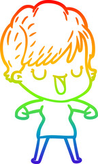 rainbow gradient line drawing cartoon woman talking