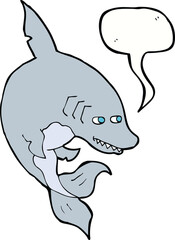 funny cartoon shark with speech bubble
