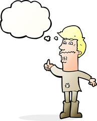 cartoon nervous man with thought bubble