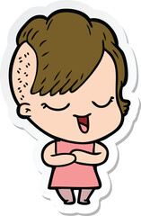 sticker of a happy cartoon girl