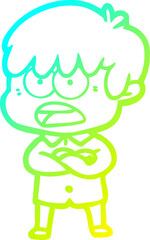 cold gradient line drawing worried cartoon boy