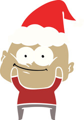 flat color illustration of a bald man staring wearing santa hat