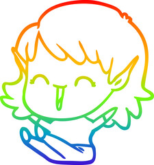 Fototapeta premium rainbow gradient line drawing cartoon elf girl