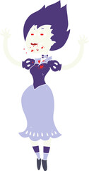flat color illustration of a cartoon vampire girl with bloody mouth