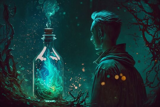 boy looking at magical potion