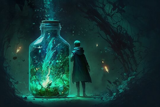 wizard passing by a large potion