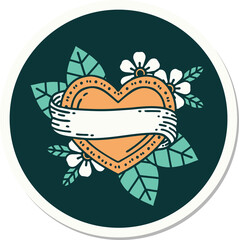 tattoo style sticker of a heart and banner