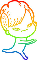 Obraz premium rainbow gradient line drawing cute cartoon girl with hipster haircut