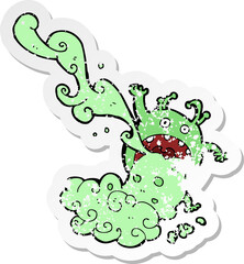 retro distressed sticker of a cartoon gross monster