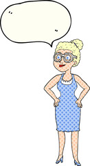 comic book speech bubble cartoon woman wearing glasses