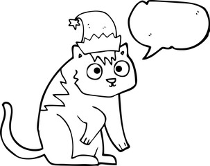speech bubble cartoon cat wearing christmas hat