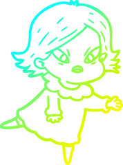 cold gradient line drawing cartoon stressed woman