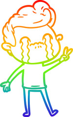 rainbow gradient line drawing cartoon man crying