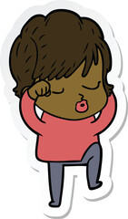 sticker of a cartoon woman with eyes shut