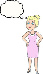 thought bubble cartoon woman wearing dress