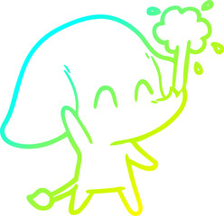 cold gradient line drawing cute cartoon elephant spouting water