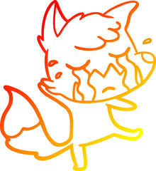 warm gradient line drawing crying fox cartoon