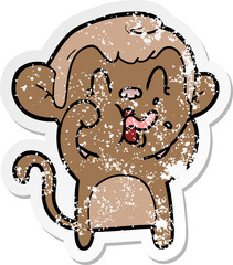distressed sticker of a crazy cartoon monkey